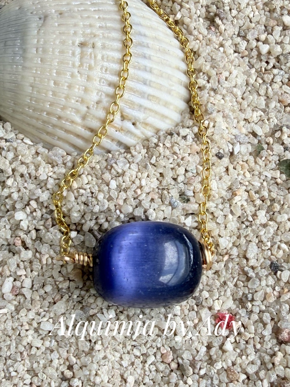 Fall essentials + Deep Blue tiger eye Bead Necklace with Gold Chain